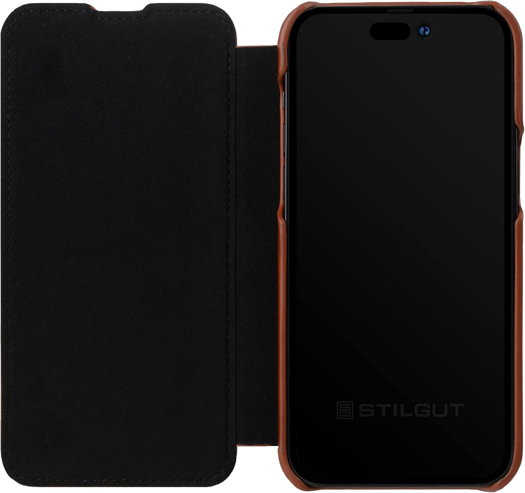 STILGUT Book Case kompatibel mit iPhone 14 Pro Max (6.7“) Hülle aus Leder zum Klappen, Klapphülle, H