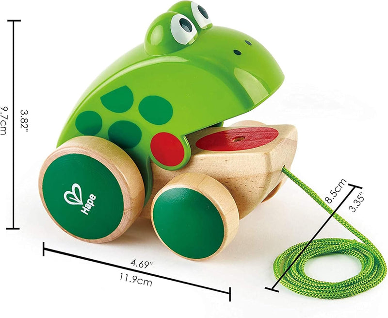 Hape Nachziehfrosch Fridolin von Hape | Holzfrosch Fliegen fressendes Nachzieh-Spielzeug für Kleinki