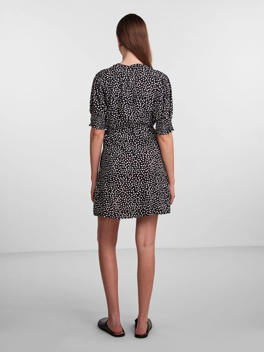 PIECES Damen Pctala 2/4 Wrap Dress Noos Bc S Black/Aop:dot, S Black/Aop:dot