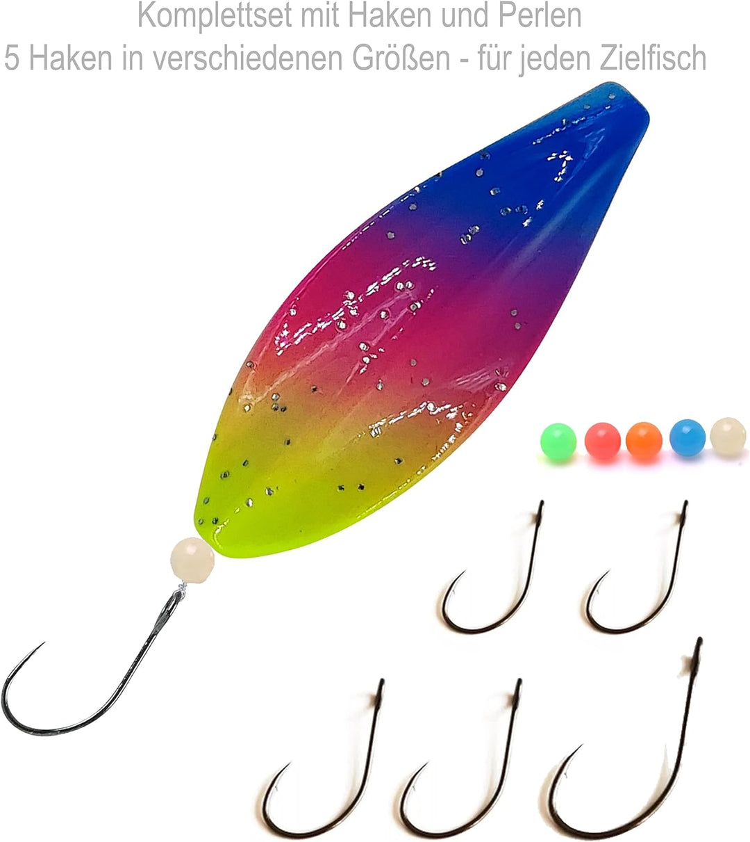 Njord Kalastus Inline Spoon Forelle Komplettset mit 5X Haken und 5X Perlen in Box 4g | UV Aktiv | Du