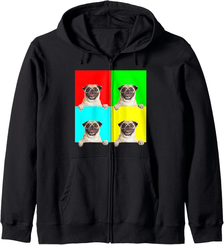 Pop Art Dog Pug w Glasses Kapuzenjacke