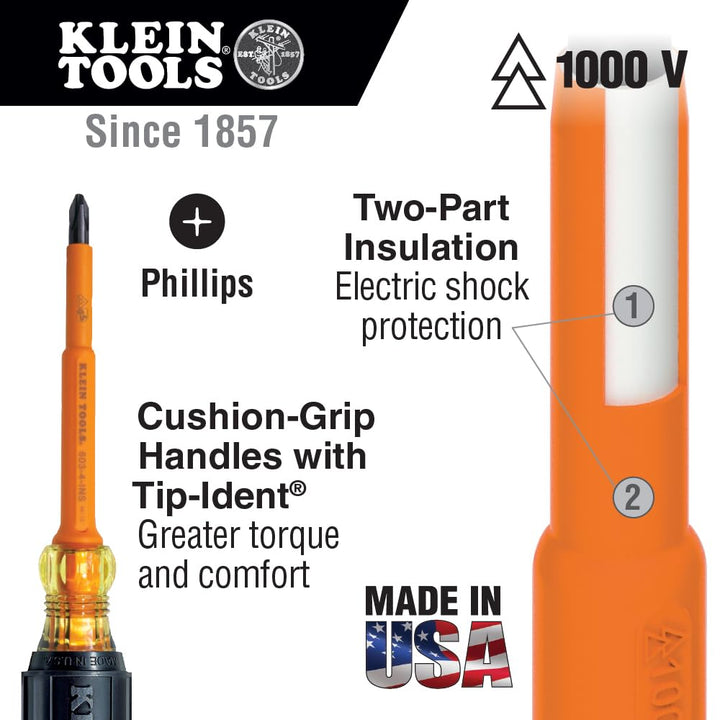 Klein Tools 6337INS Isolierter Schraubendreher, 3 Phillips, 17,8 cm runder Schaft 7-Inch 3. Phillips