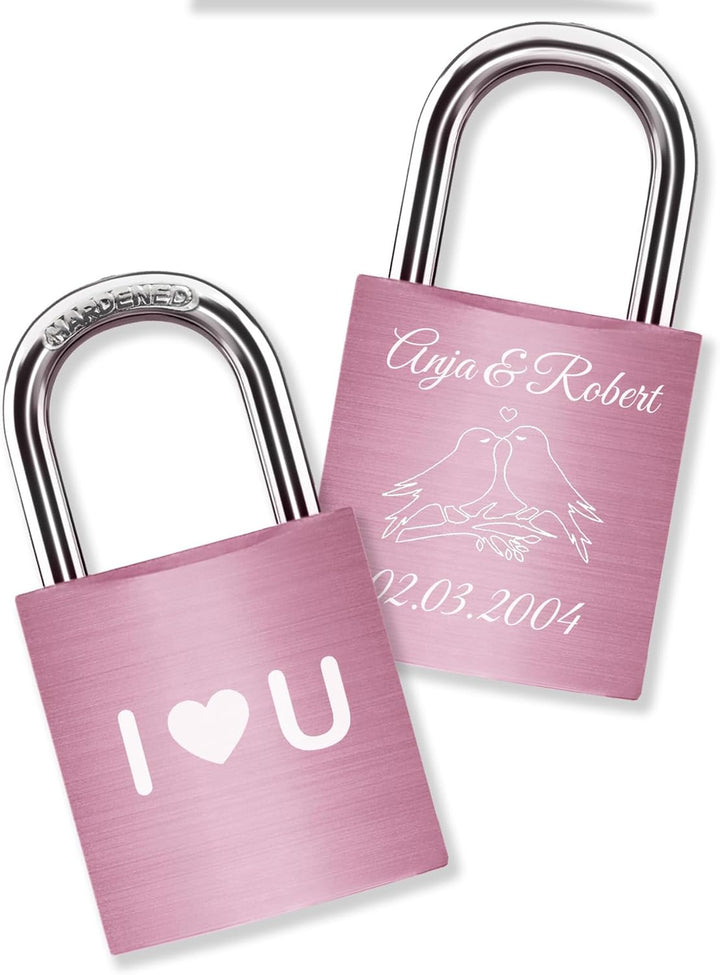 Liebesschloss mit Gravur + 2 Schlüssel - Rosa - frei gestaltbares einzigartiges Liebes Schloss, pers
