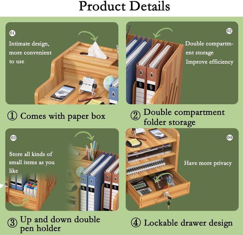 Aktualisierter Schreibtisch-Organizer aus Holz mit Schublade, grosses Fassungsvermögen, Schreibtisch