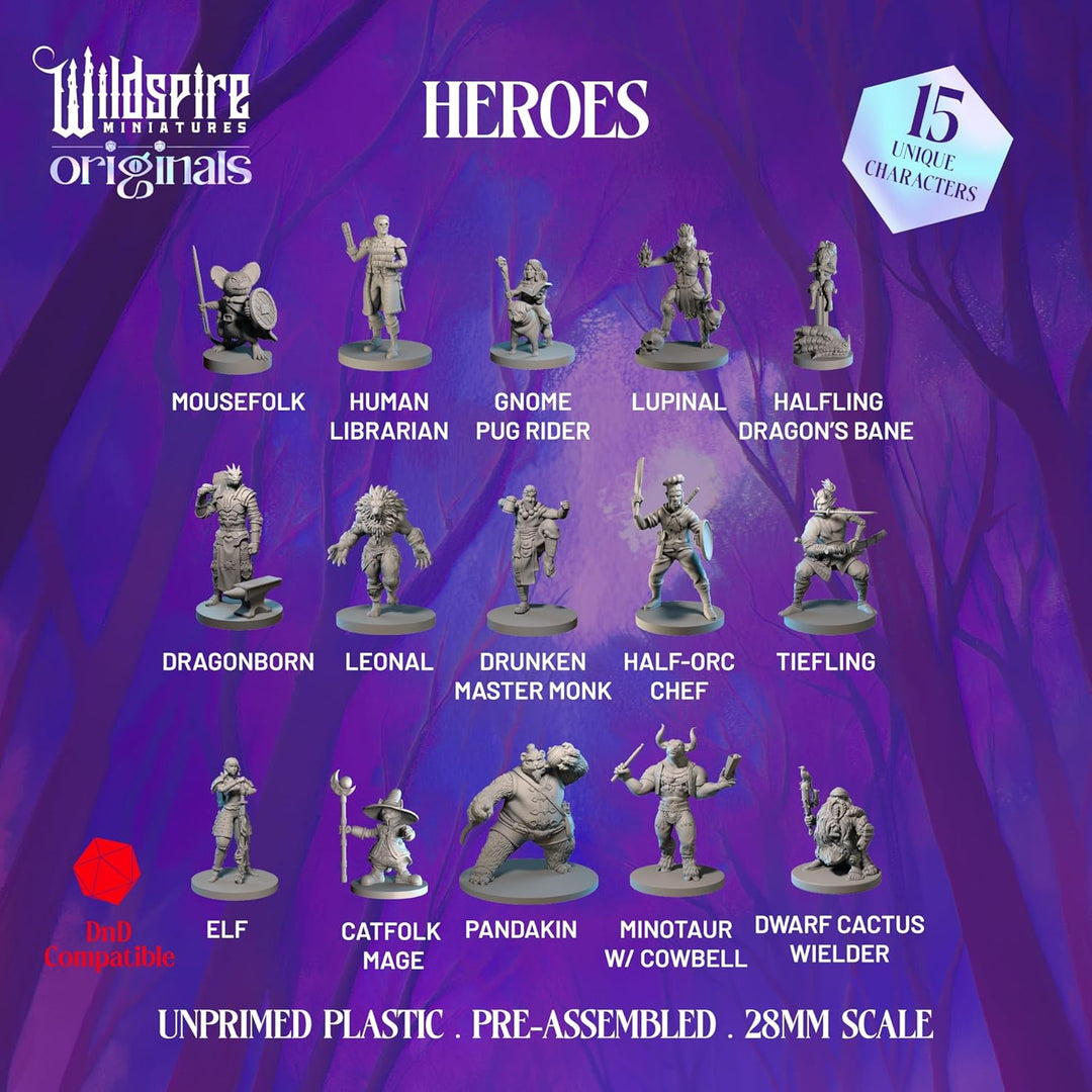 Wildspire Hero, NPC-Miniaturen für DND-Miniaturen, 28 mm - 32 mm, unlackiert, D&D-Miniaturen, Dungeo