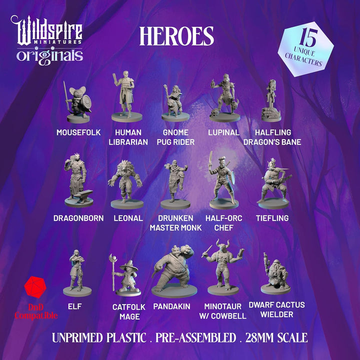Wildspire Hero, NPC-Miniaturen für DND-Miniaturen, 28 mm - 32 mm, unlackiert, D&D-Miniaturen, Dungeo