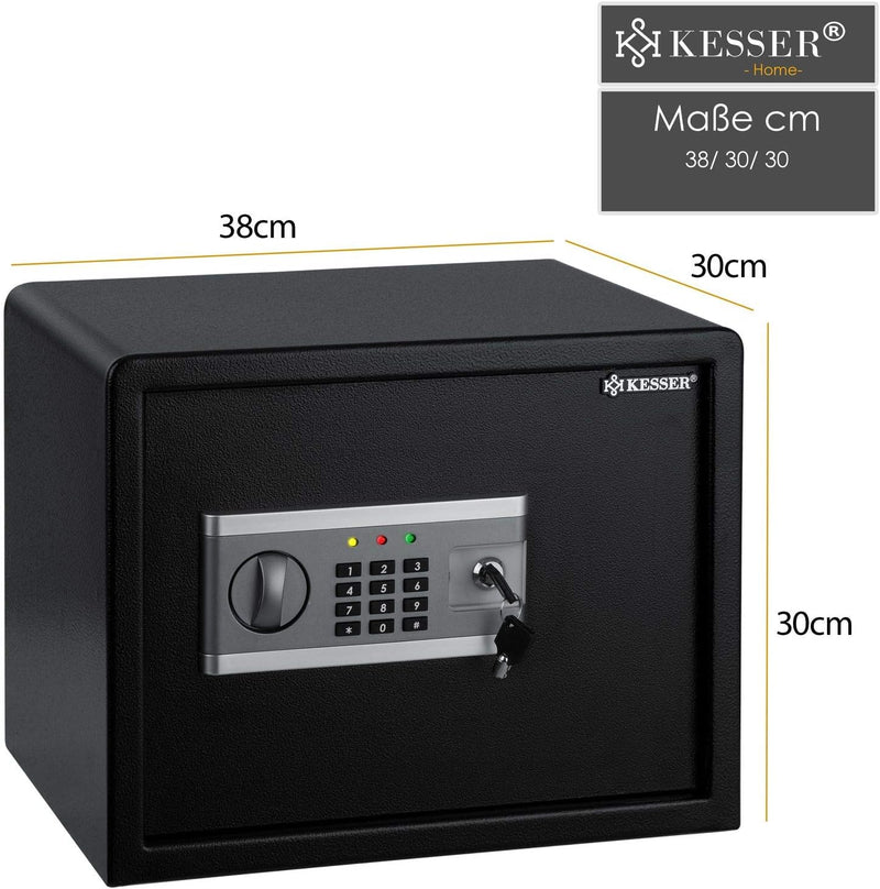 KESSER® Elektr. Tresor | 38x30x30cm | Inkl. Batteriebox | Elektronischer Safe | 3x Doppelbolzenverri