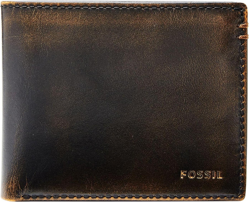 Fossil Herren Wade Leder Bifold Geldbörse 11,43 cm L x 1,905 cm B x 8,89 cm H Schwarz, Schwarz