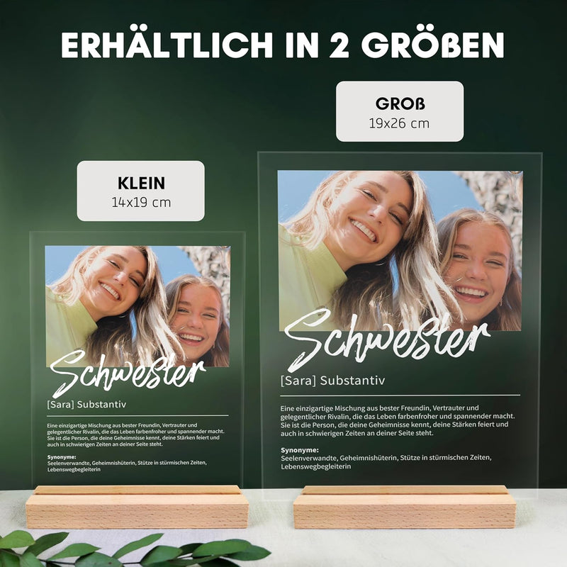 Schwester Geschenk personalisiert - Acryl Foto Geschenk: Definition wie im Duden - Geschenke für Sch