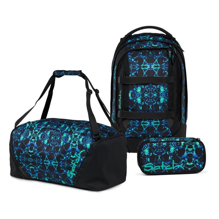 Satch Pack Schulrucksack Set 3tlg. inkl. Schlamperbox und Sporttasche (Caleido Blue), Caleido Blue