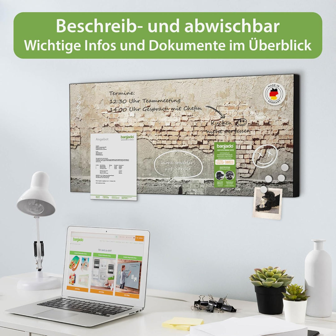 banjado Magnettafel schwarz 78 x 37cm / Magnetwand Metall/Magnetpinnwand als Memoboard/Pinnwand Magn