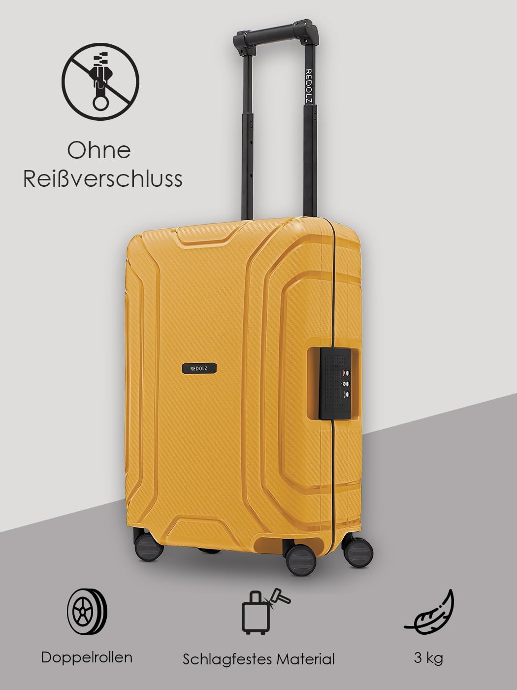 REDOLZ Hartschalen Kabinen-Koffer ohne Reissverschluss | 3-Punkt-Verschluss-System | Kleiner Trolley