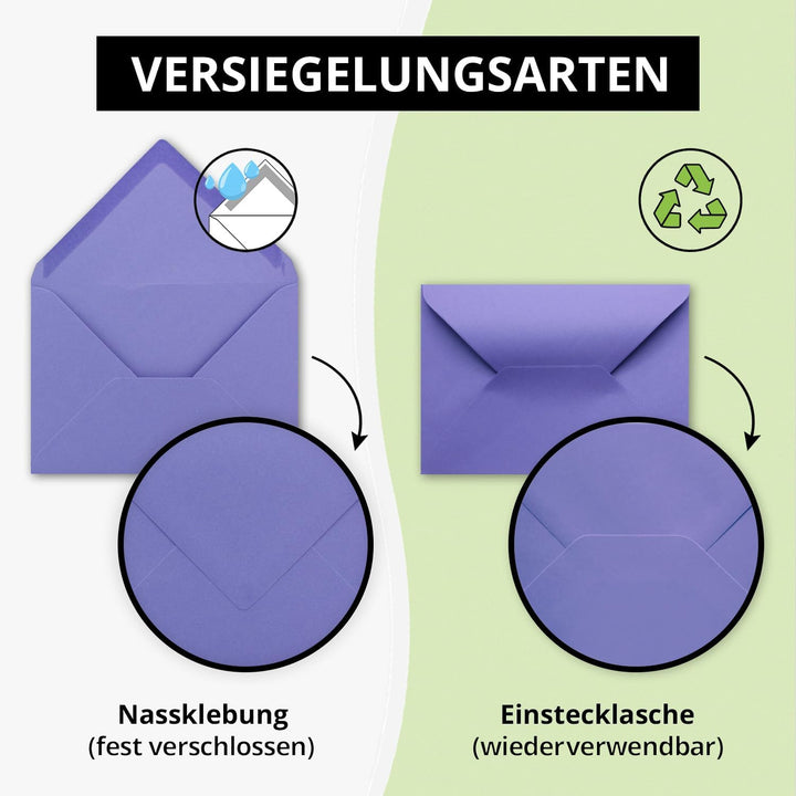 200 Brief-Umschläge - Violett - DIN C6-114 x 162 mm - Kuverts mit Nassklebung ohne Fenster für Gruss