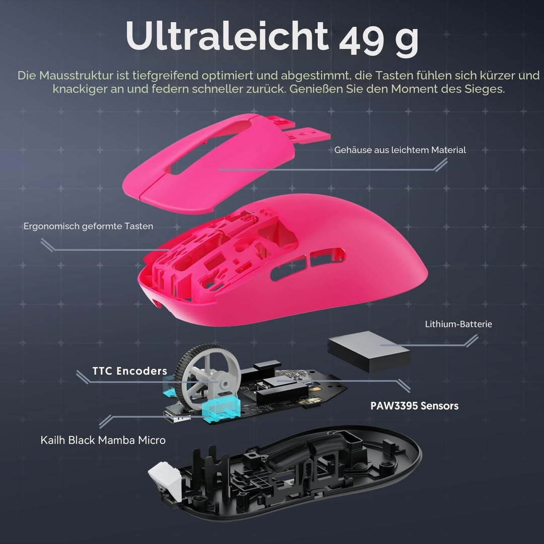 ATTACK SHARK X3 49g Superlight Mouse, PixArt PAW3395 Gaming Sensor, BT/2.4G Wireless/Wired Gaming Mo