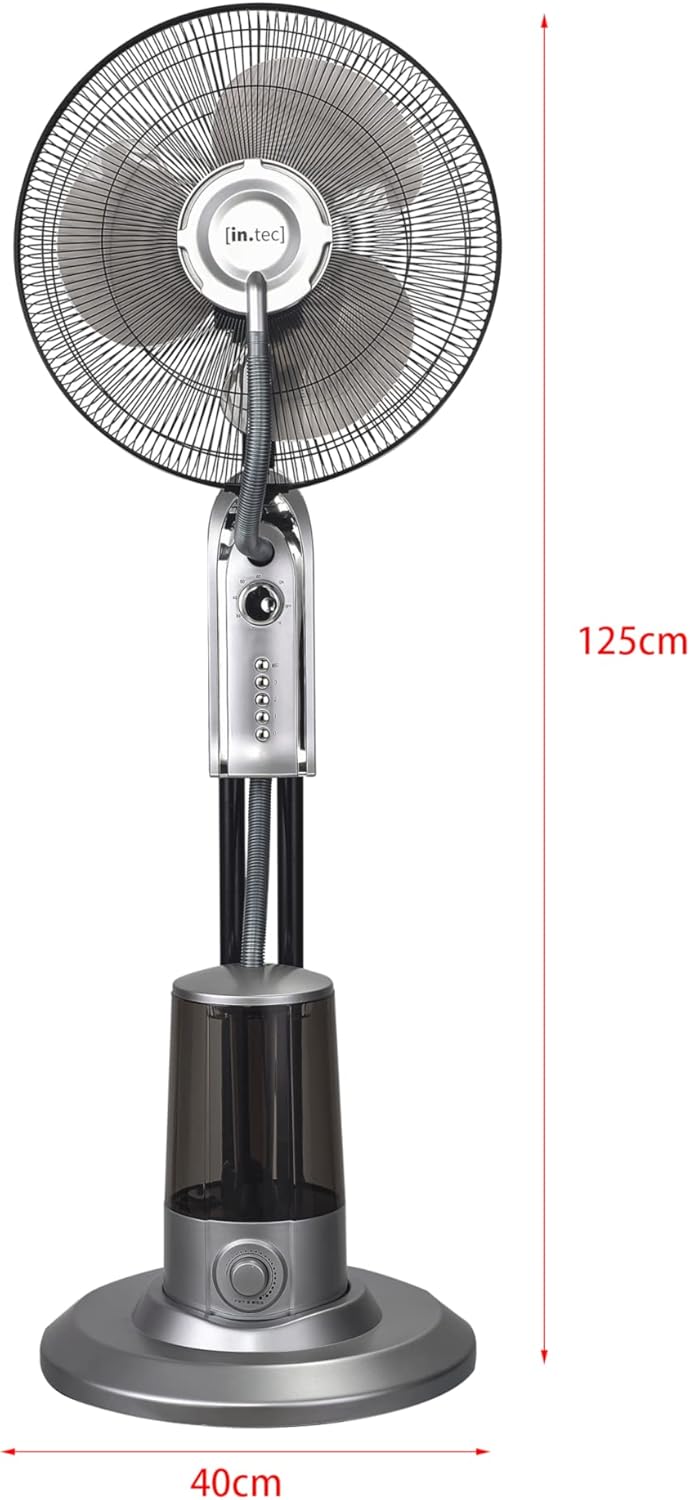 in.tec Nebelventilator 75W mit Wassernebel mit 3 Geschwindigkeitsstufen Standventilator Ventilator B