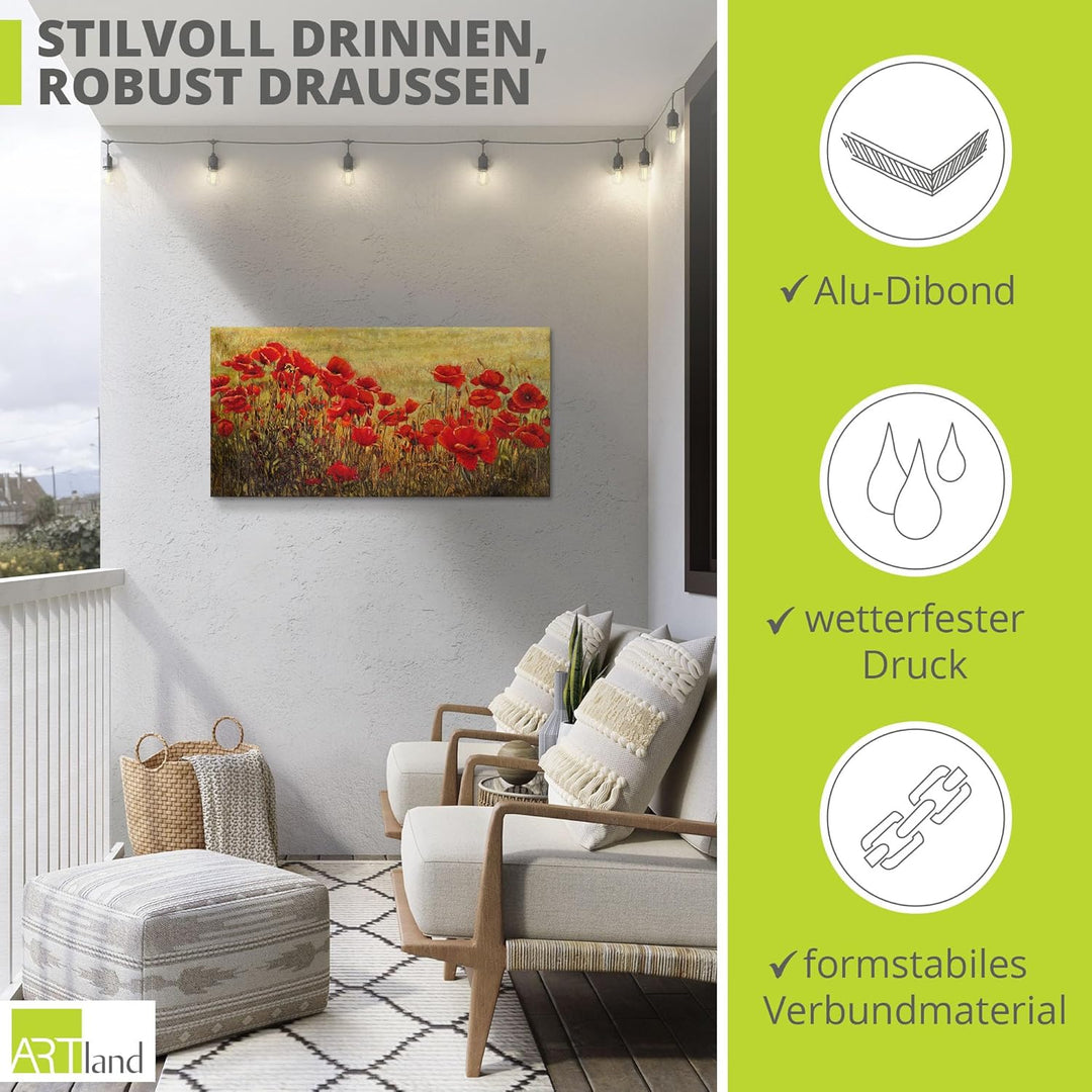ARTland Wandbild Alu Verbundplatte für Innen & Outdoor Bild 60 x 30 cm Botanik Blumenwiese Mohnblume
