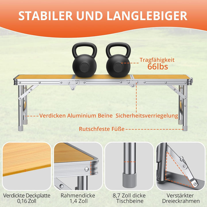 FUNYKICH 3ft Klappbarer Campingtisch 87x40x26cm, Kleiner Faltbarer Klapptisch mit Tragetasche, Alumi