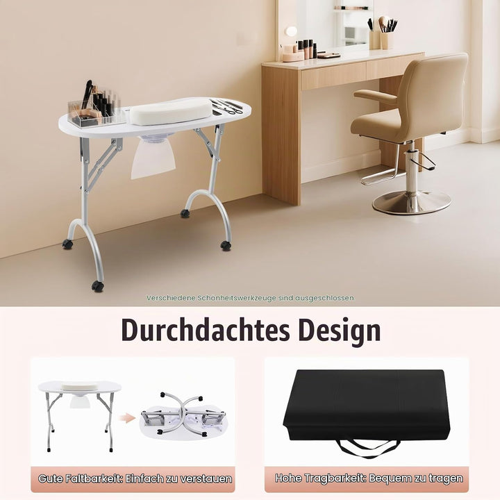 Maniküretisch Nageltisch mit Absaugung Faltbar Maniküre Tisch Multifunktional Nagel Tisch 90x40cm Tr