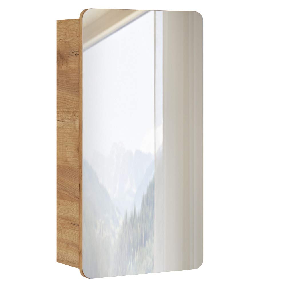 Lomadox Badmöbel Spiegelschrank 40 cm, Wotan Eiche Nb. Nb., 1-türig, 2 Einlegeböden, B/H/T ca. 40/75