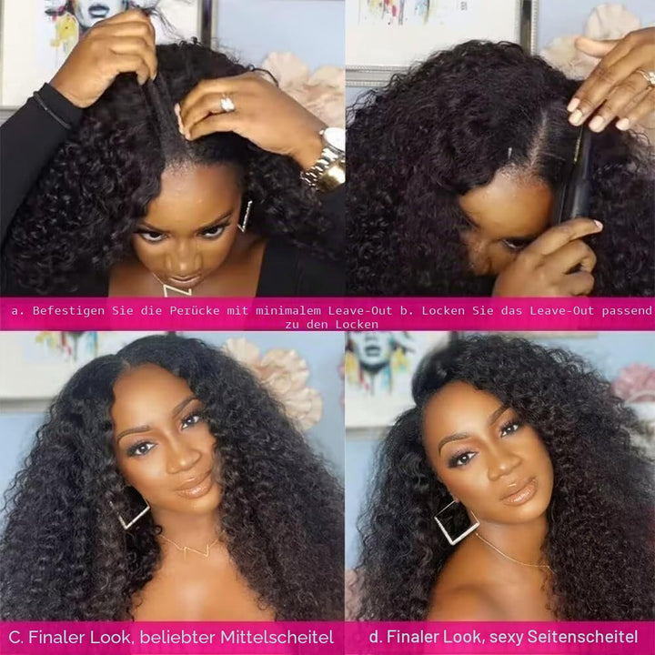 Echthaar Perücke 180% Density Real Hair Wig Human Hair Wigs For Women V Part Real Lockiges Menschlic