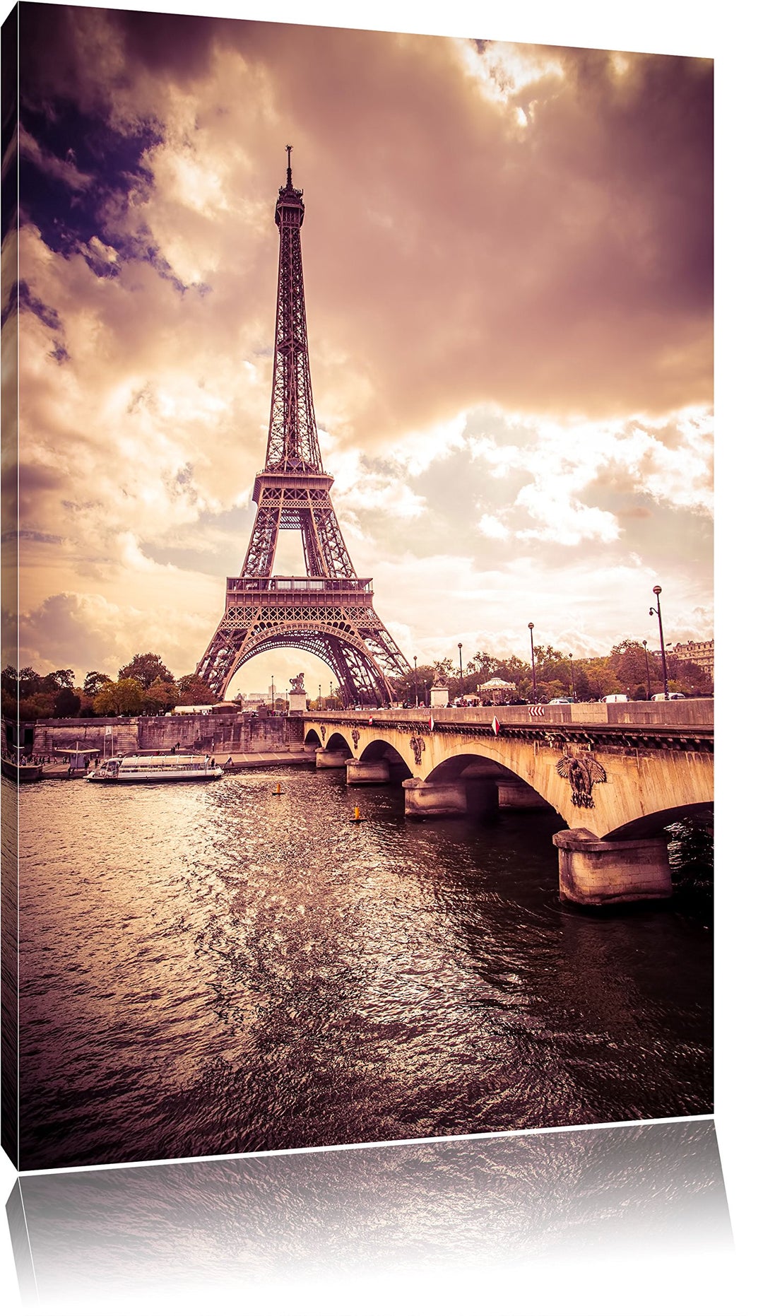 Eiffelturm in Paris, Format: 100x70 auf Leinwand, XXL riesige Bilder fertig gerahmt mit Keilrahmen,