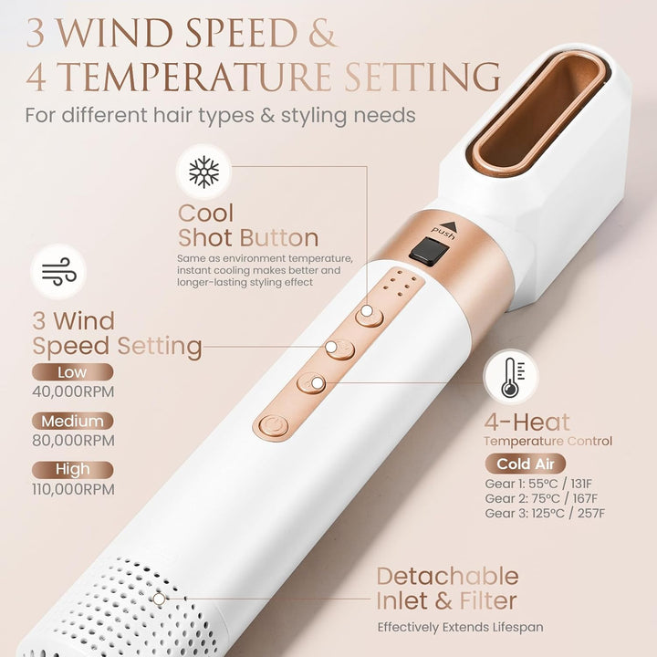 LAMA 5 in 1 Warmluftbürste Set Schnelltrocknend Föhnbürste, 1350W Warmluft Lockenbürste mit Lockenau