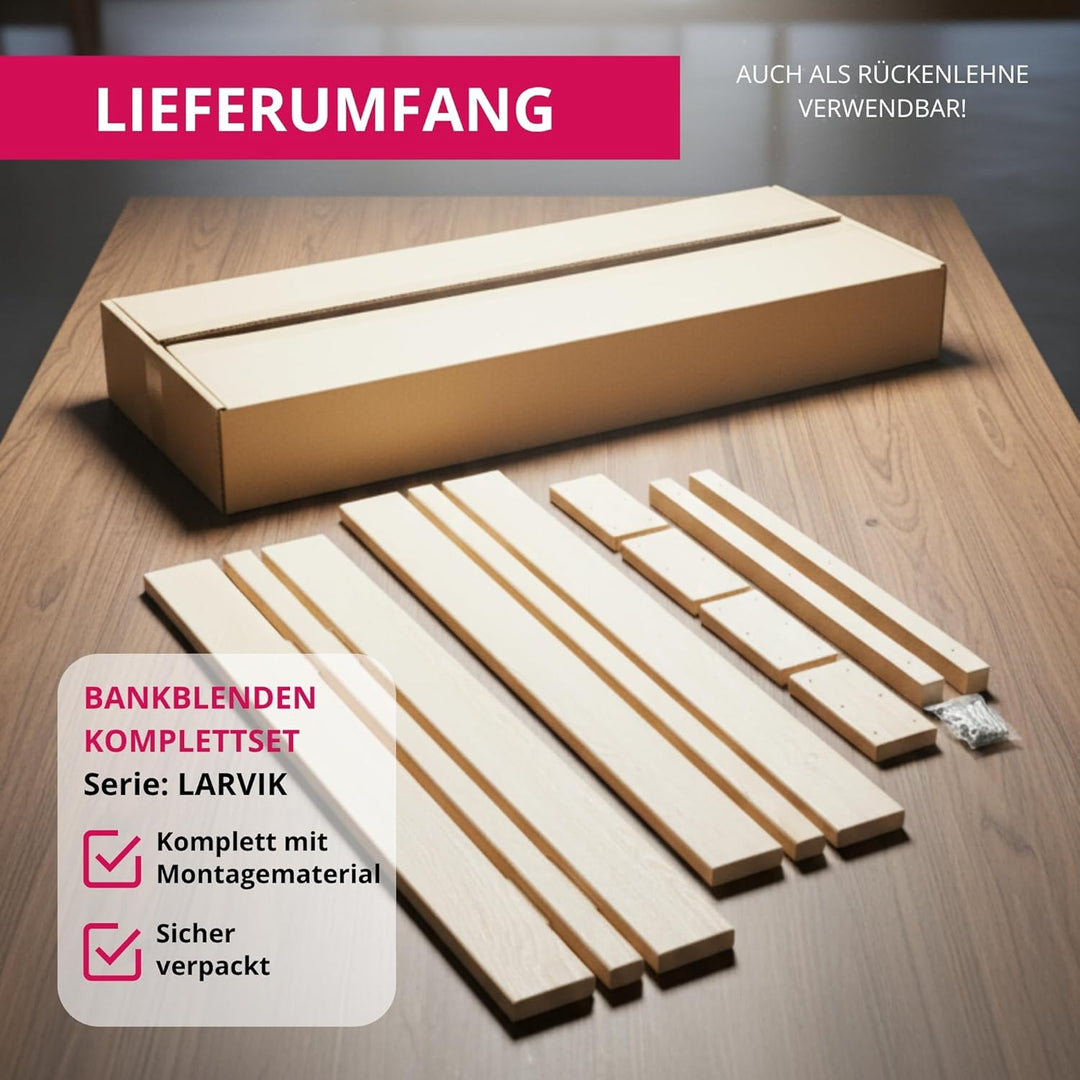 Suleno Sauna Bankblenden Set LARVIK, Hemlock-Massivholz Naturbelassen, 850 x 219 mm, Sauna Zwischenb