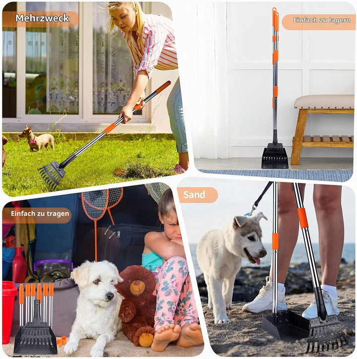 HAPPY HACHI Hundekotschaufel und Harke Set, Hundekotsammler mit verstallber Länge Griff, für grosse