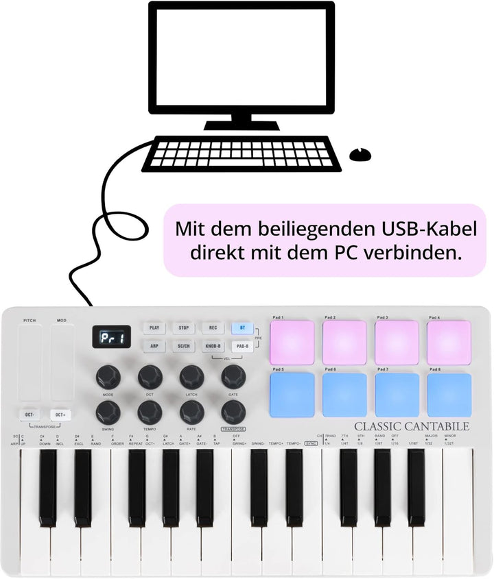 Classic Cantabile M25-AIR Wireless MIDI Controller Keyboard - Übertragung per Bluetooth - kompatibel