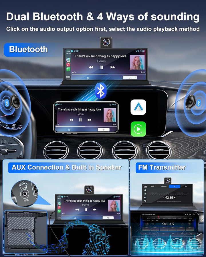 11,26 Zoll Carplay Display 4K Carplay Android Auto Display mit 350° Frontkamera 64G SD Karte Auto Di