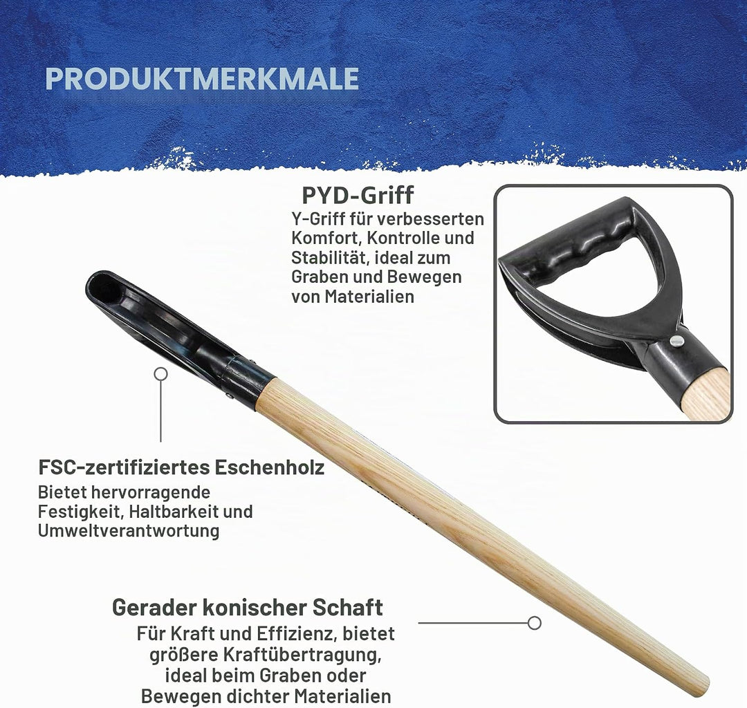 Faithfull Schaufelstiel aus Eschenholz mit Kunststoff-Griff, konusförmig, 71 cm