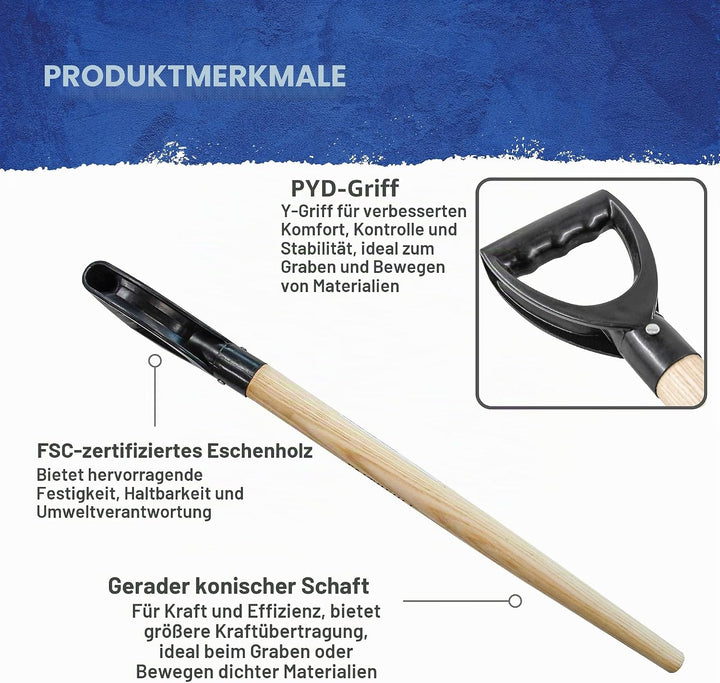 Faithfull Schaufelstiel aus Eschenholz mit Kunststoff-Griff, konusförmig, 71 cm