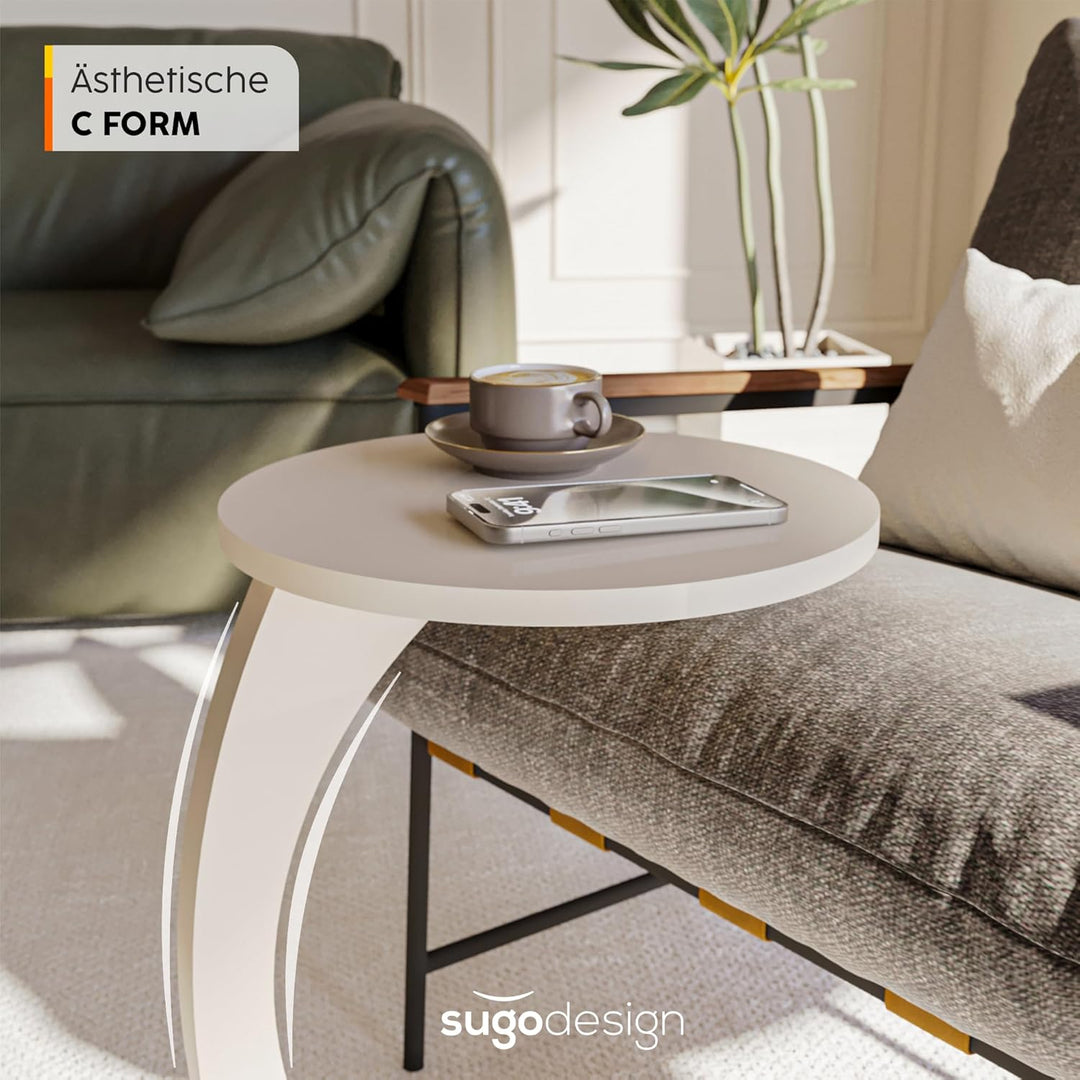 Couchtisch mit Rollen, Kleiner Beistelltisch C Form, Beistelltisch Couch, stylischer Sofatisch in sc