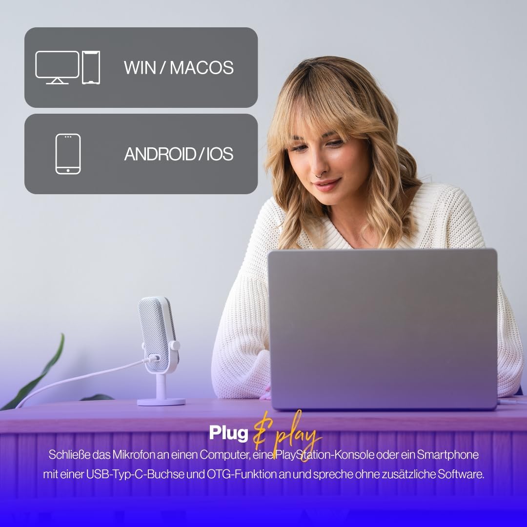 ENDORFY Solum Voice S Onyx White, Gaming Mikrofon PC, Podcast mikrofon, Streaming mikrofon, RGB-Bele