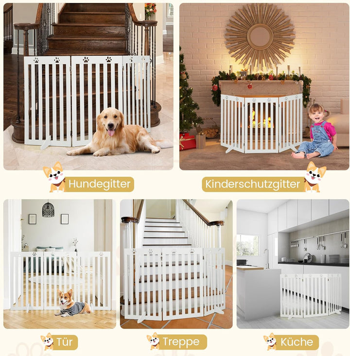 COSTWAY Absperrgitter Hunde 89cm Hoch, Schutzgitter Holz, Kindergitter klappbar, Treppengitter Hunde