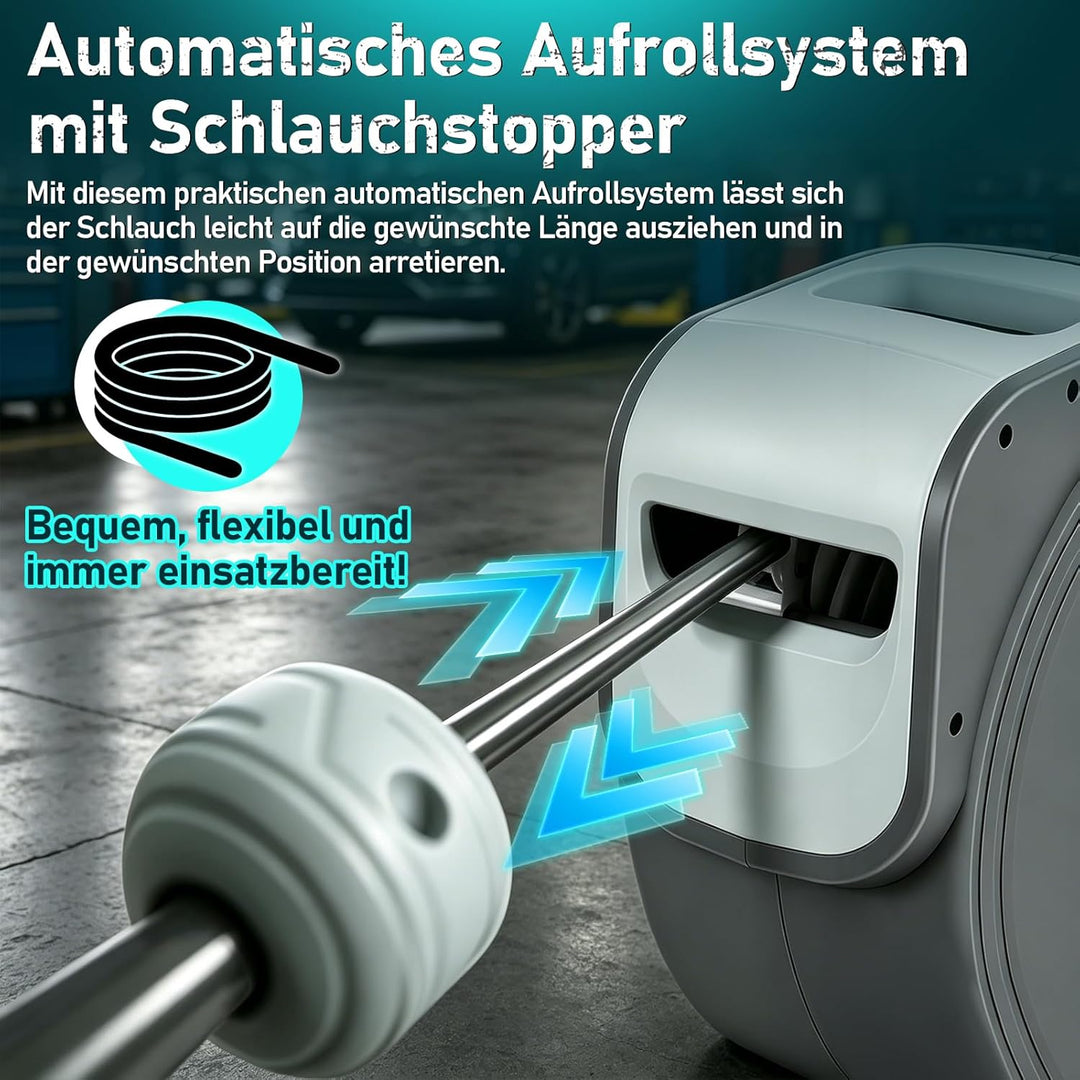 Ansobea Druckluftschlauch, 30m Kompressor Schlauchtrommel Automatik Druckluftschlauchtrommel Aufroll
