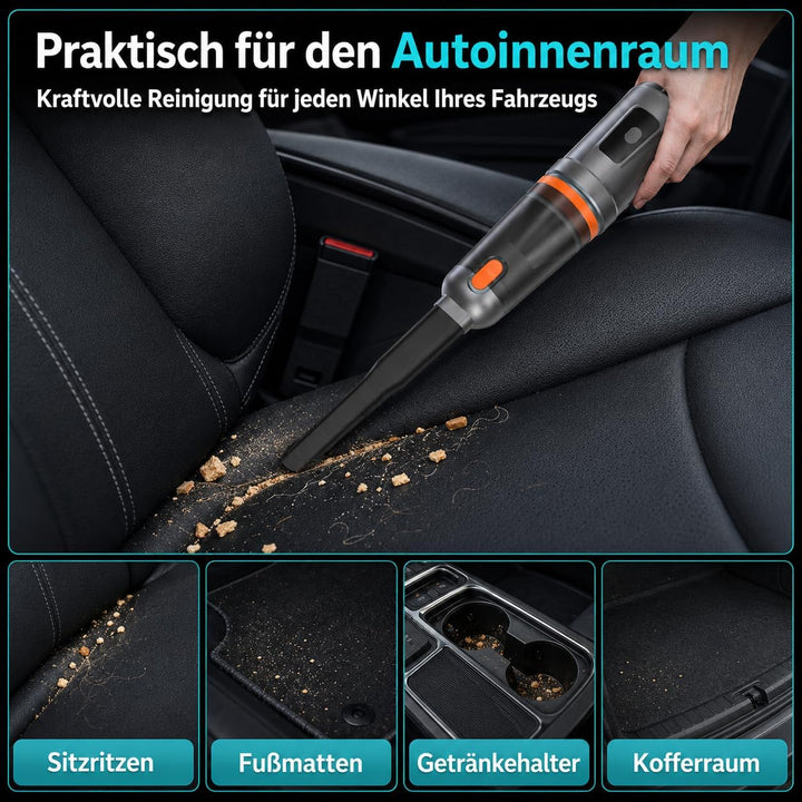Handstaubsauger, 16000Pa Akku Autostaubsauger mit Bürstenlosem Motor, 3-Stufen Mini Staubsauger mit