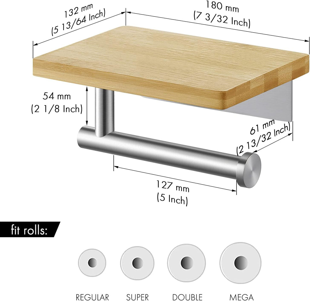 KES Toilettenpapierhalter ohne Bohren mit Bambus-Ablage Klopapierhalter Klorollenhalter WC Papier Ha
