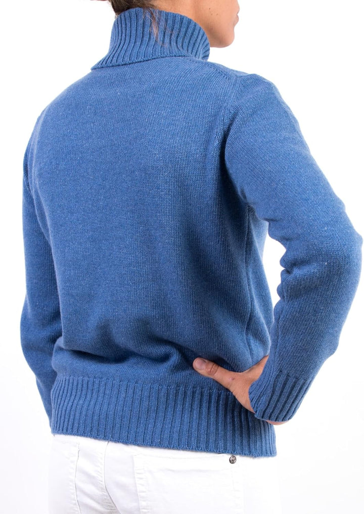 Rollkragenpullover für Damen Kaschmir-Mischung Made In Italy Doppeltes Garn M Denim, M Denim