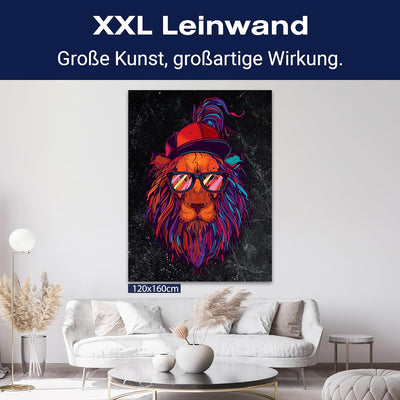 wandmotiv24 Leinwand-Bilder Löwen, Grösse 40x30cm, Hochformat, Funky Löwe, Hipster, Grunge, Katze, S