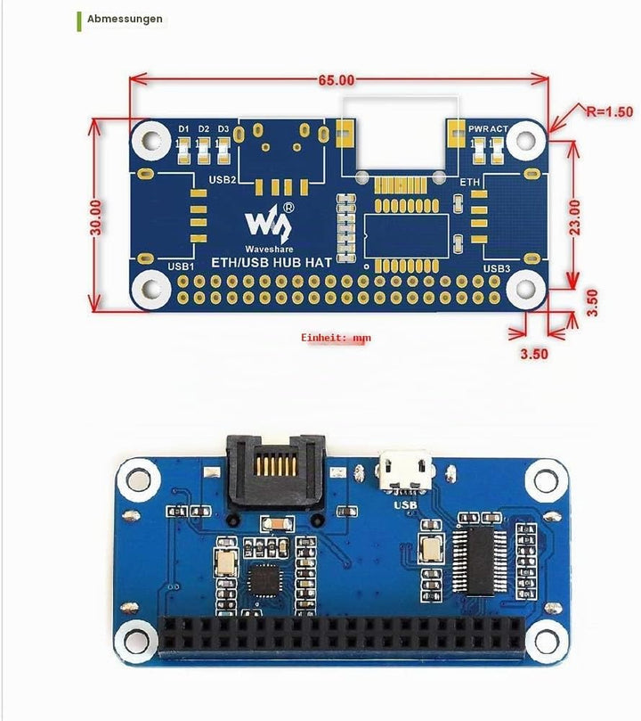 Ethernet/USB HUB HAT for Raspberry Pi 3 B+/3 B/2 B/Zero/Zero W/Zero WH/Zero 2 W Expansion Board, 1x