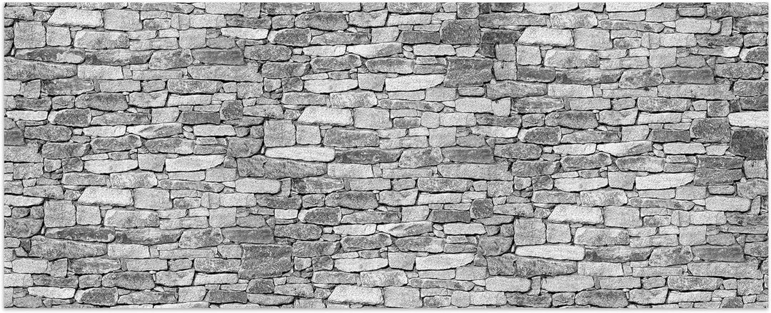wandmotiv24 Leinwandbild Natursteinmauer Grau 100x40cm (BxH) Bilder auf Leinwand, Dekoration Wohnung