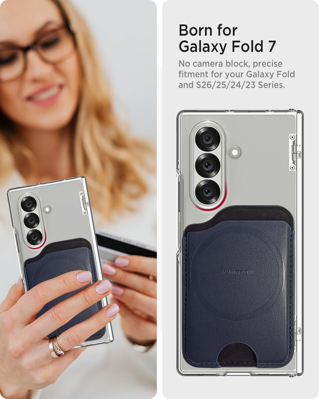Miimall Kompatibel mit Samsung Galaxy Z Fold 7 Magnet Wallet, [Haltet 2-3 Karten] Dünn Leder Kartenh