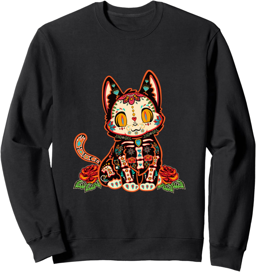 Cat dia de los muertos Tag des toten Zuckerschädels El Gato Sweatshirt