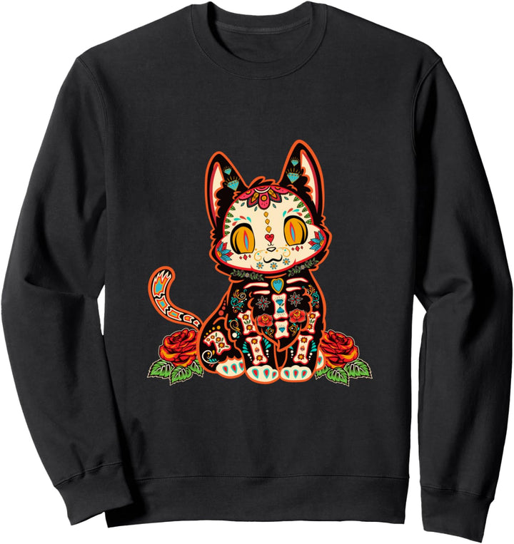 Cat dia de los muertos Tag des toten Zuckerschädels El Gato Sweatshirt