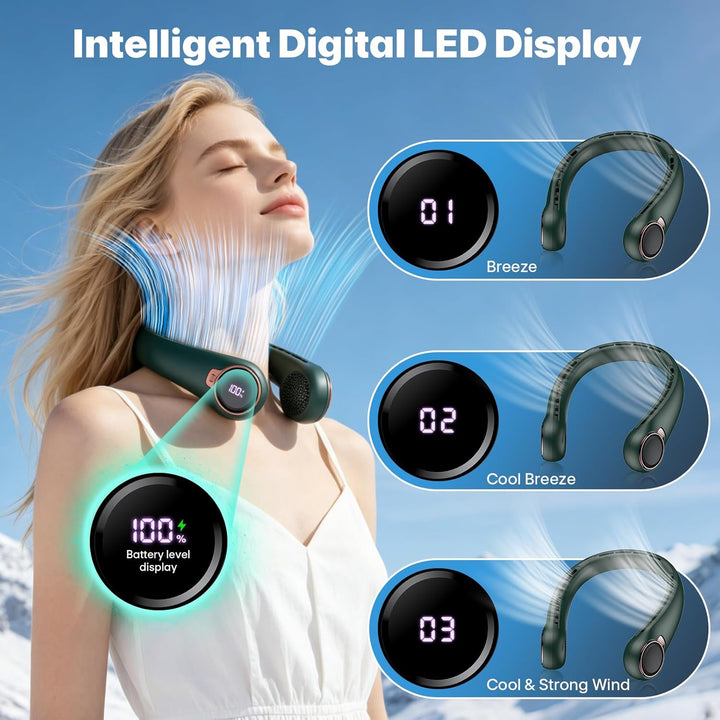 ACELIFE Nackenventilator mit LED-Anzeige, Tragbarer Hals Ventilator Leise | 6000 mAh USB Wiederaufla