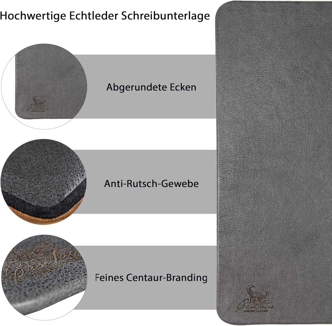 Centaur - Hochwertige Leder Schreibtischunterlage - Basaltgrau 40x60 cm - ideal für Büro und Zuhause