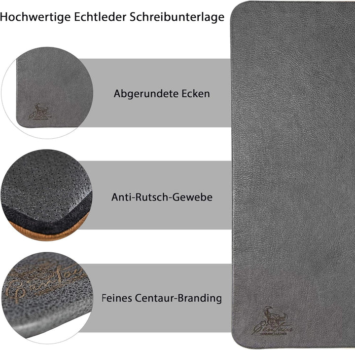 Centaur - Hochwertige Leder Schreibtischunterlage - Basaltgrau 40x60 cm - ideal für Büro und Zuhause