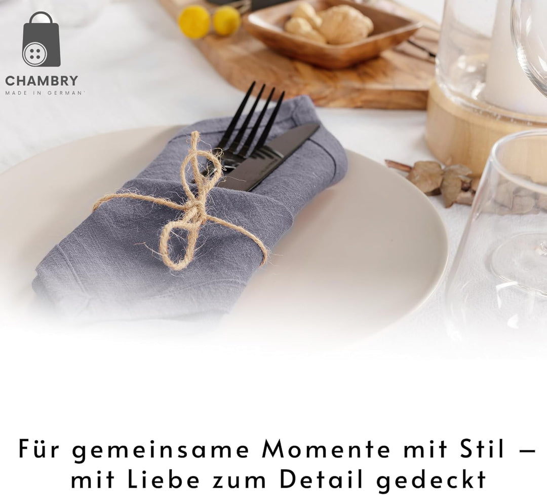 chambry 6 Premium Stoffservietten 100% Leinen Stonewashed - 40cm x 40cm - inkl. Faltanleitung als E-