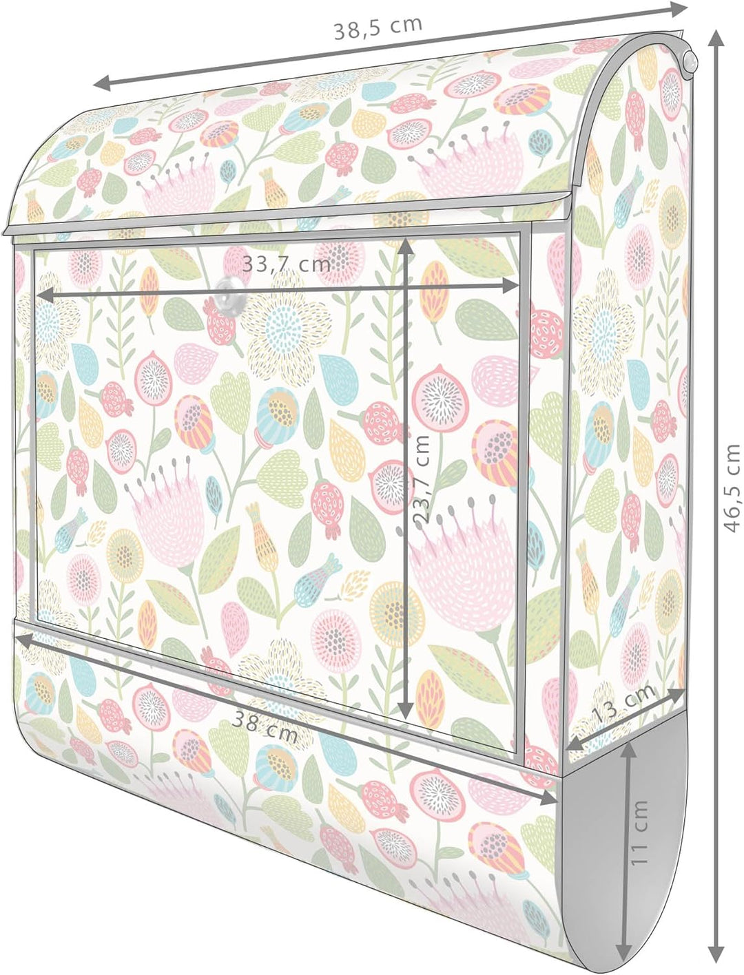 banjado® Design Briefkasten mit Motiv Rosa Kelch Hell 39x47x14cm &amp; 2 Schlüssel - Briefkasten Stahl s